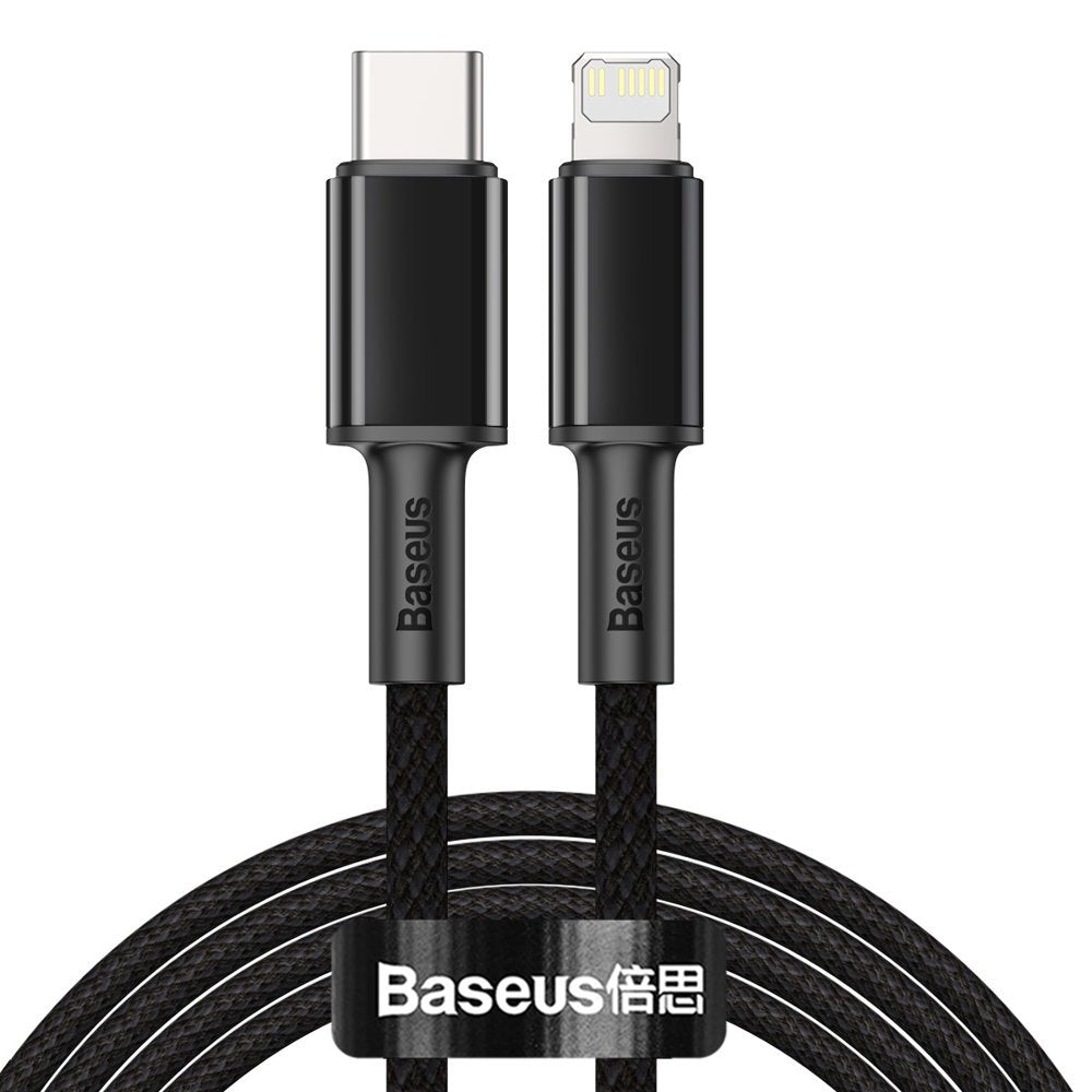 Baseus Cabo trançado de alta densidade USB-C - Lightning para dados e carregamento, 20W, 2m, preto CATLGD-A01