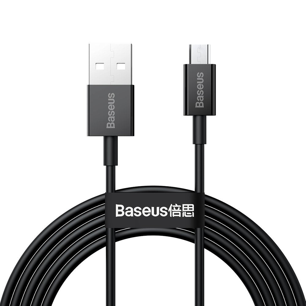 Cabo de carregamento e dados USB-A para microUSB da série Superior da Baseus, 18W, 2m, preto CAMYS-A01 