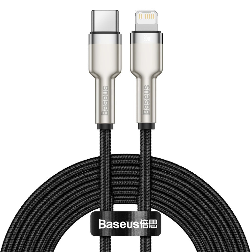 Cabo de Dados e Carregamento USB-C - Lightning Baseus Cafule Metal Series, 20W, 2m, Preto CATLJK-B01