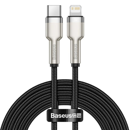 Cabo de Dados e Carregamento USB-C - Lightning Baseus Cafule Metal Series, 20W, 2m, Preto CATLJK-B01