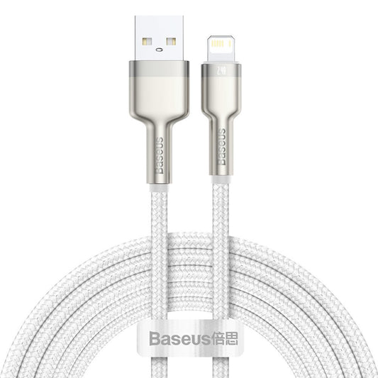 Cabo de Dados e Carregamento USB-A - Lightning Baseus Cafule Metal Series, 18W, 2m, Branco CALJK-B02