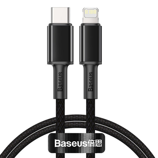 Baseus Cabo trançado de alta densidade USB-C - Lightning para dados e carregamento, 20W, 1m, preto CATLGD-01