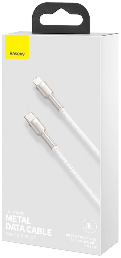 Cabo de Dados e Carregamento USB-C - Lightning Baseus Cafule Metal Series, 20W, 2m, Branco CATLJK-B02