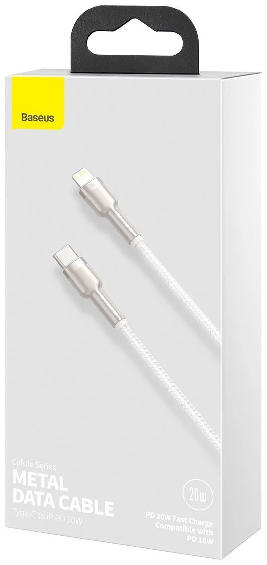 Cabo de carregamento e dados USB-C - Lightning Baseus Cafule Metal Series, 20W, 1m, branco CATLJK-A02