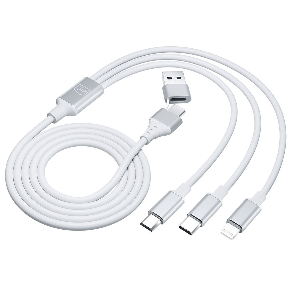 Cabo de carregamento USB-A / USB-C - Lightning / microUSB / USB-C 3MK Hyper 3in1, 12W, 1,5 m, branco 