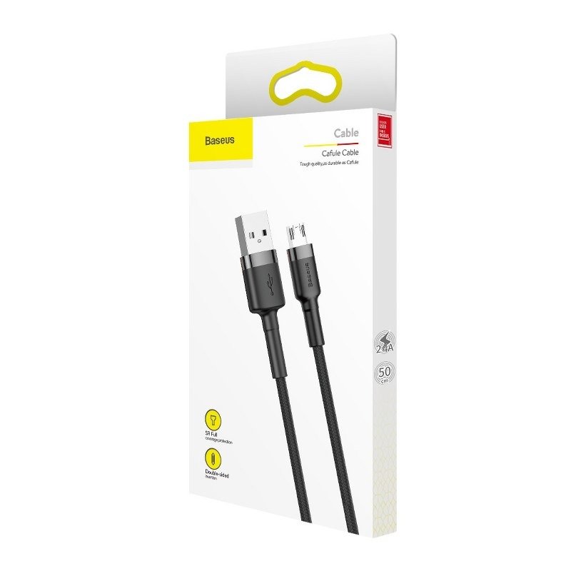 Cabo de carregamento e transmissão de dados USB-A - microUSB Baseus Cafule, 18W, 0,5 m, cinzento CAMKLF-AG1