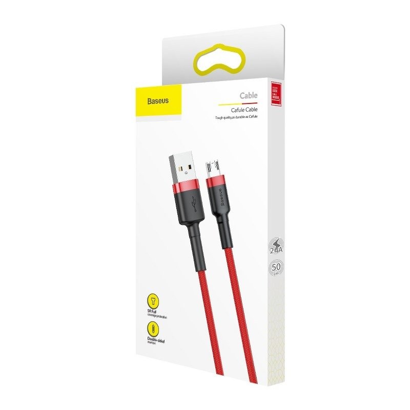 Cabo de carregamento e dados USB-A - microUSB Baseus Cafule, 18W, 1m, vermelho CAMKLF-B09