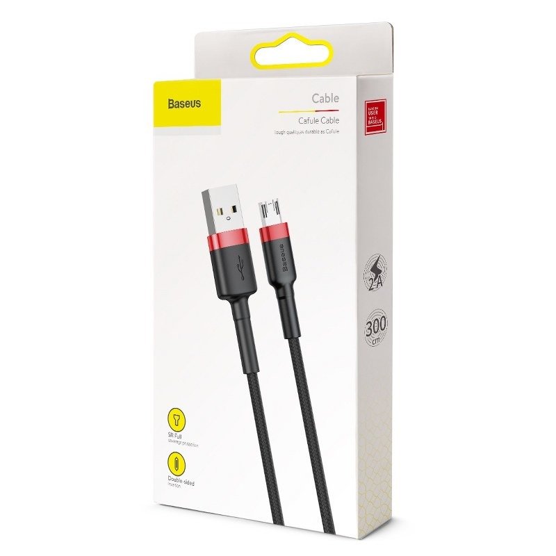 Cabo de carregamento e dados USB-A - microUSB Baseus Cafule, 18W, 3m, vermelho CAMKLF-H91 