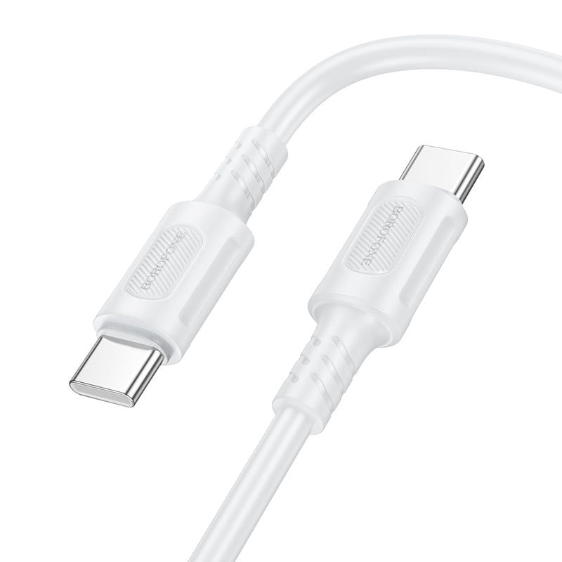 Cabo de carregamento e dados USB-C - USB-C Borofone BX111 Feliz, 60W, 1m, Branco 