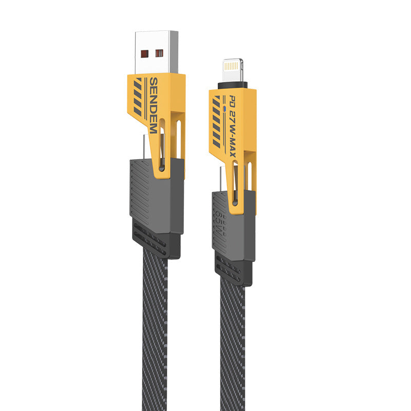 Cabo de carregamento e dados USB-A / USB-C - Lightning / microUSB Sendem M84 2em1, 65W, 1m, Amarelo 