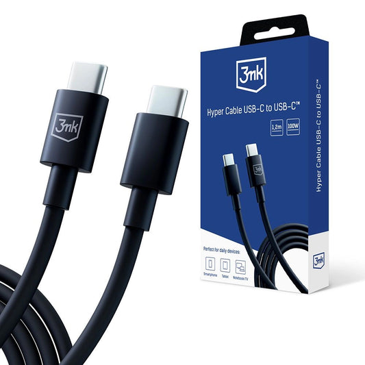 Cabo de carregamento e dados USB-C - USB-C 3MK Hyper, 100W, 1,2 m, preto 