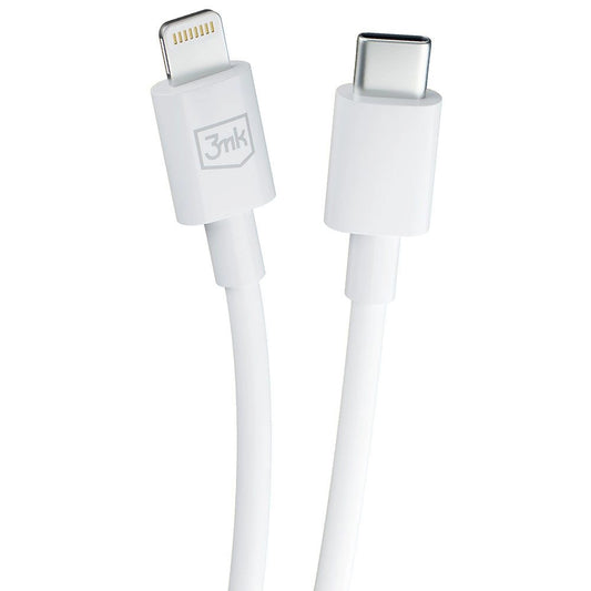 Cabo de carregamento e dados USB-C - Lightning 3MK Hyper, 20W, 1,2 m, branco 