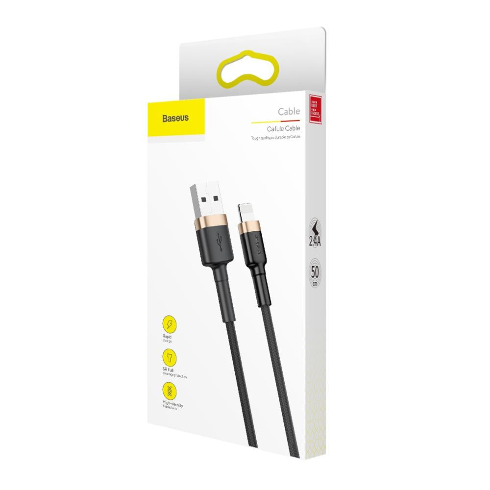 Cabo de Dados e Carregamento USB-A - Lightning Baseus Cafule, 18W, 1m, Dourado