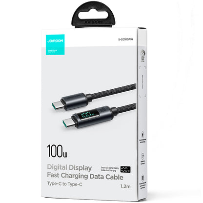 Cabo de Dados e Carregamento USB-C - USB-C Joyroom S-A16 Prism Display, 100W, 1.2m, Preto