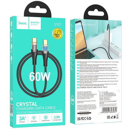 Cabo de Dados e Carregamento USB-C - USB-C HOCO U121, 60W, 1.2m, Preto