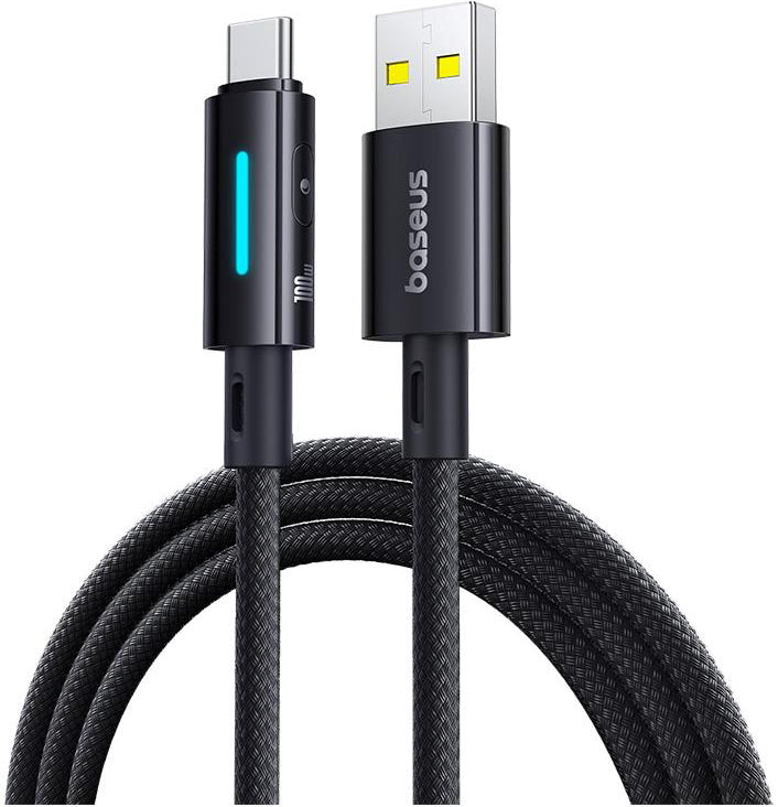 Cabo de Dados e Carregamento USB-A - USB-C Baseus Lit Button Control, 100W, 1m, Preto P10379002121-00