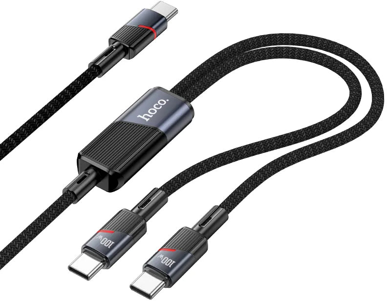Cabo de Dados e Carregamento USB-C - 2 x USB-C HOCO U139 2in1, 100W, 1.2m, Preto
