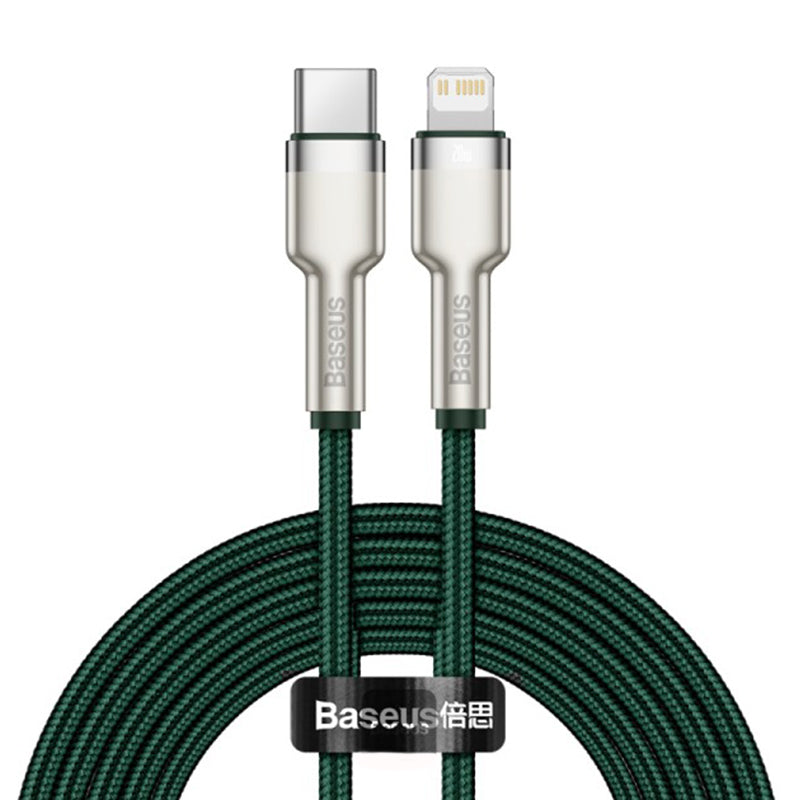 Cabo de Dados e Carregamento USB-C - Lightning Baseus Cafule Metal Series, 20W, 2m, Verde CATLJK-B06