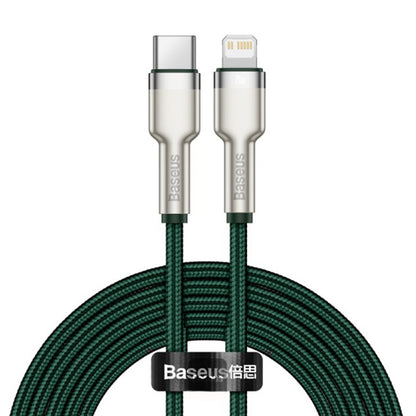 Cabo de Dados e Carregamento USB-C - Lightning Baseus Cafule Metal Series, 20W, 2m, Verde CATLJK-B06