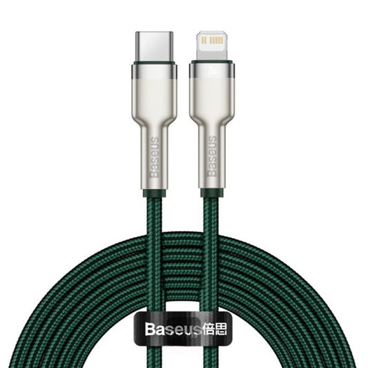 Cabo de Dados e Carregamento USB-C - Lightning Baseus Cafule Metal Series, 20W, 2m, Verde CATLJK-B06