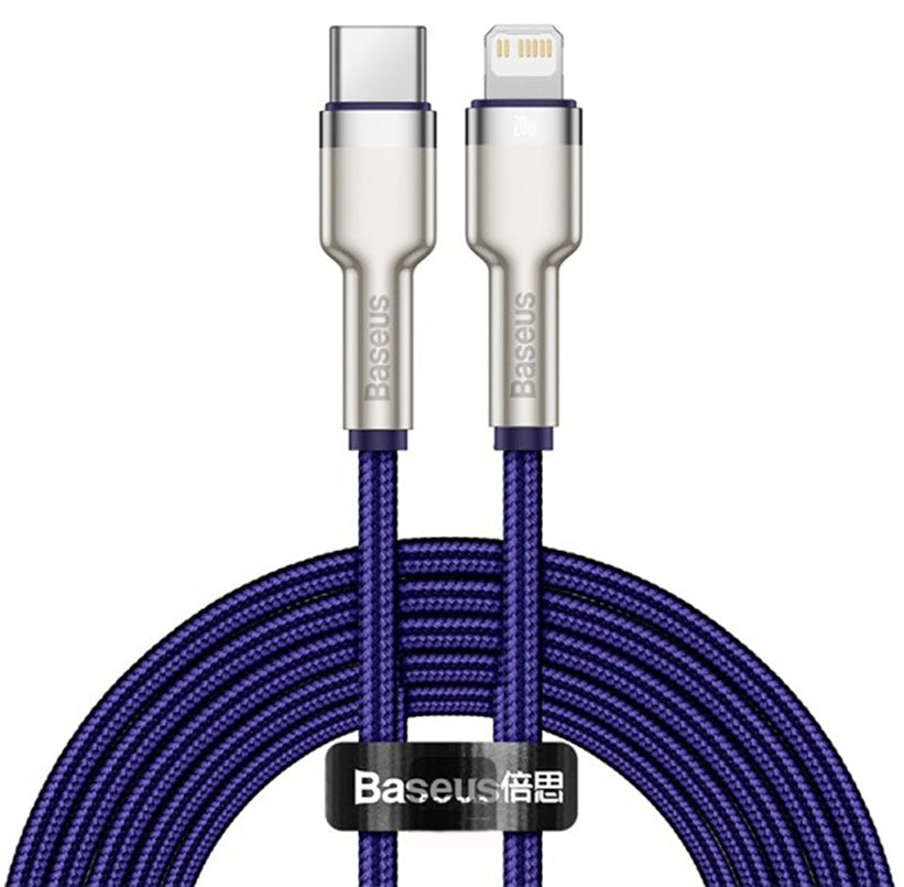 Cabo de Dados e Carregamento USB-C - Lightning Baseus Cafule Metal Series, 20W, 2m, Roxo CATLJK-B05