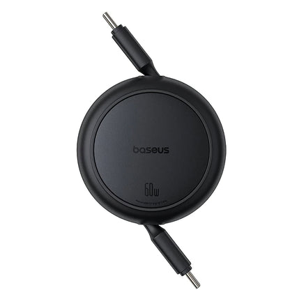 Cabo de Dados e Carregamento USB-C - USB-C Baseus Free2Pull Mini Retrátil, 60W, 1m, Preto P10364500111-01