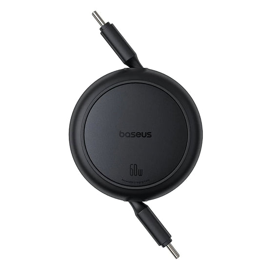 Cabo de Dados e Carregamento USB-C - USB-C Baseus Free2Pull Mini Retrátil, 60W, 1m, Preto P10364500111-01