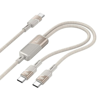Cabo de Dados e Carregamento USB-C - 2 x USB-C HOCO U139 2in1, 100W, 1.2m, Dourado