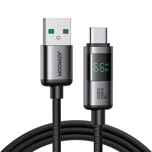Cabo de Dados e Carregamento USB-A - USB-C Joyroom S-A16 Pro Prism Display, 66W, 1.2m, Preto