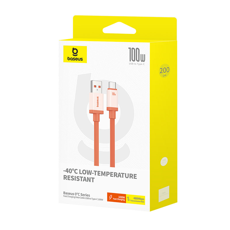Cabo de Dados e Carregamento USB-A - USB-C Baseus Zero Degree Series, 100W, 2m, Vermelho