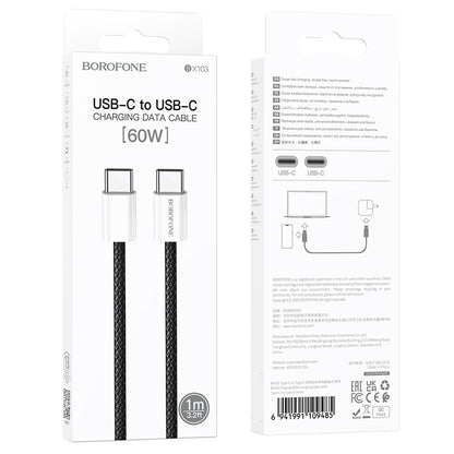 Cabo de Dados e Carregamento USB-C - USB-C Borofone BX103 Original, 60W, 1m, Preto
