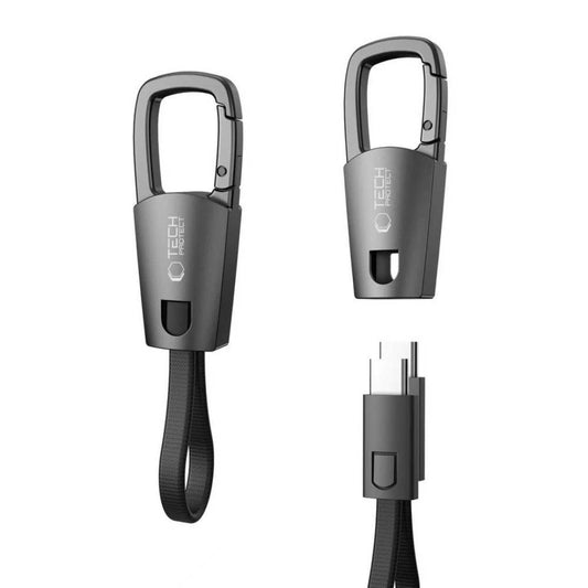 Cabo de Dados e Carregamento USB-C - USB-C Tech-Protect Ultraboost DNA Keychain, 60W, 0.17m, Cinzento