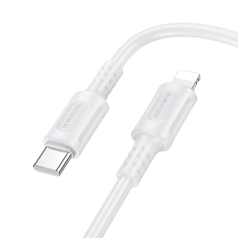 Cabo de Dados e Carregamento USB-C - Lightning Borofone BX111 Feliz, 27W, 1m, Branco