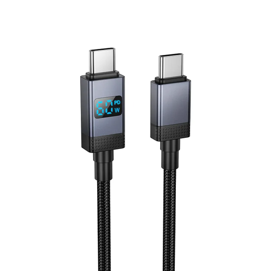 Cabo de Dados e Carregamento USB-C - USB-C HOCO X118 Display, 60W, 1m, Preto