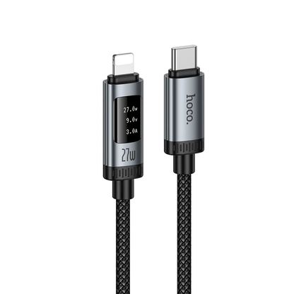 Cabo de Dados e Carregamento USB-C - Lightning HOCO Display U148, 27W, 1.2m, Preto