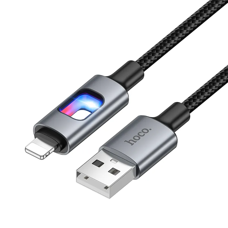 Cabo de Dados e Carregamento USB-A - Lightning HOCO U144 Led, 18W, 1.2m, Preto