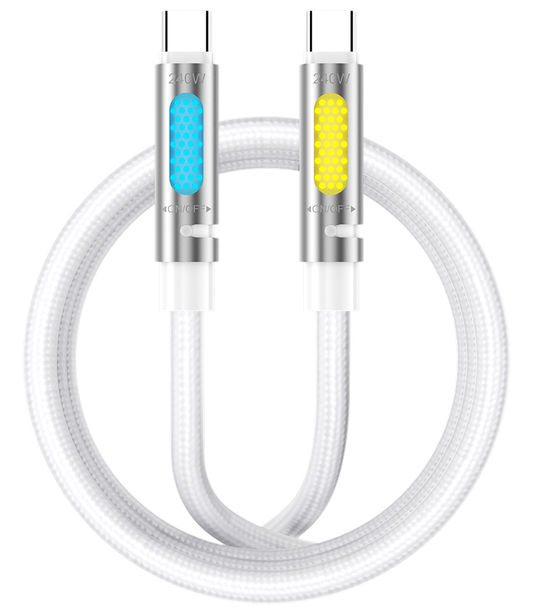 Cabo de Dados e Carregamento USB-C - USB-C BWOO X325C-C Led, 240W, 1,2m, Branco