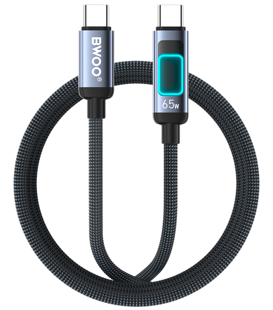 Cabo de Dados e Carregamento USB-C - USB-C BWOO X324CC Display, 65W, 1m, Preto