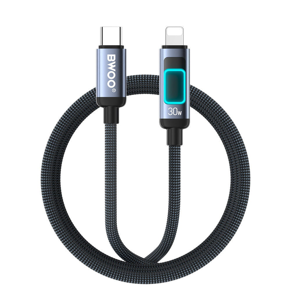 Cabo de Dados e Carregamento USB-C - Lightning BWOO X324CL Display, 30W, 1m, Preto