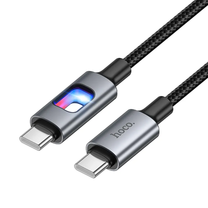 Cabo de Dados e Carregamento USB-C - USB-C HOCO U144 Led, 60W, 1,2m, Preto