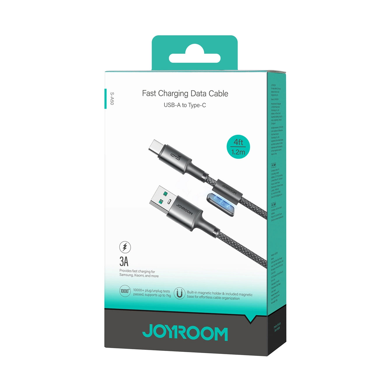 Cabo de Dados e Carregamento USB-A - USB-C Joyroom S-A50, 60W, 1.2m, Cinzento