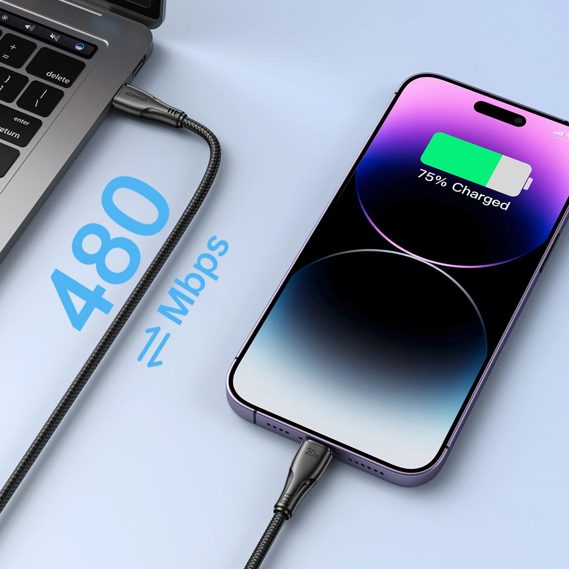 Cabo de Dados e Carregamento USB-C - Lightning Joyroom S-A11, 20W, 0.25m, Preto