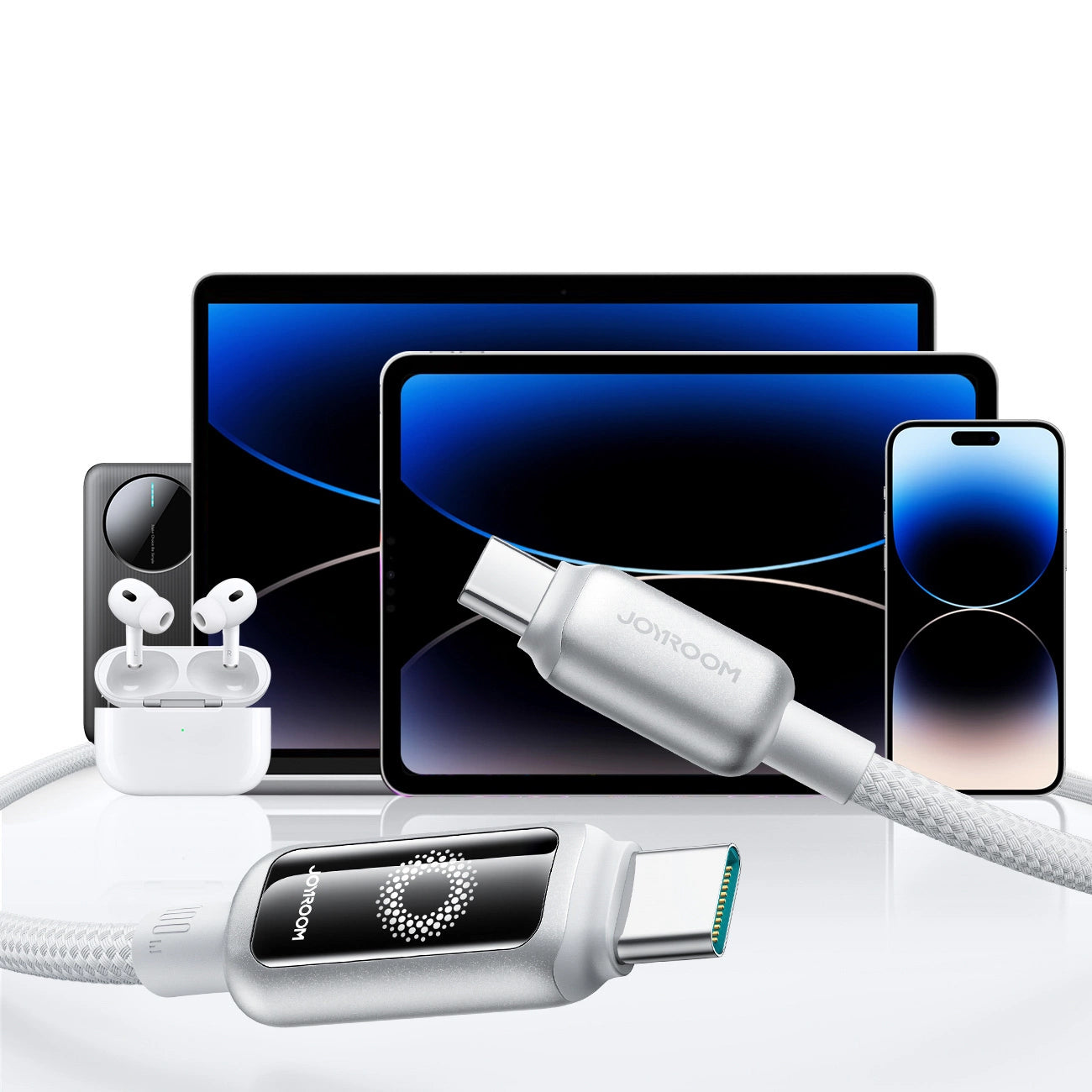 Cabo de Dados e Carregamento USB-C - USB-C Joyroom S-A55 StarFlight Display, 100W, 1.2m, Branco