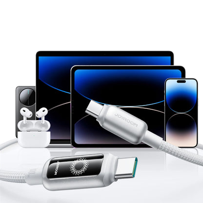 Cabo de Dados e Carregamento USB-C - USB-C Joyroom S-A55 StarFlight Display, 100W, 1.2m, Branco