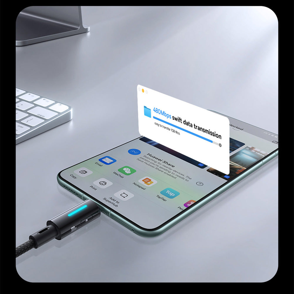 Cabo de Dados e Carregamento USB-A - USB-C Baseus Lit Button Control, 100W, 2m, Preto P10379002121-01