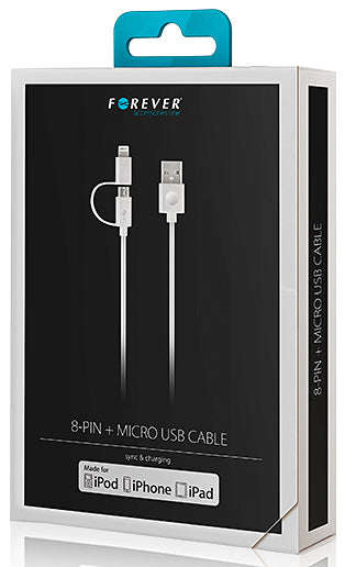 Forever MFi 2em1 USB-A - Lightning / microUSB Forever MFi 2em1, 18W, 1m, Branco