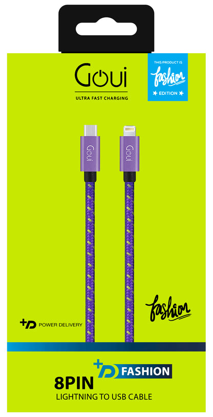 Cabo de carregamento e transmissão de dados USB-C - Lightning Goui Fashion, 18W, 1m, roxo G-FASHIONC94P