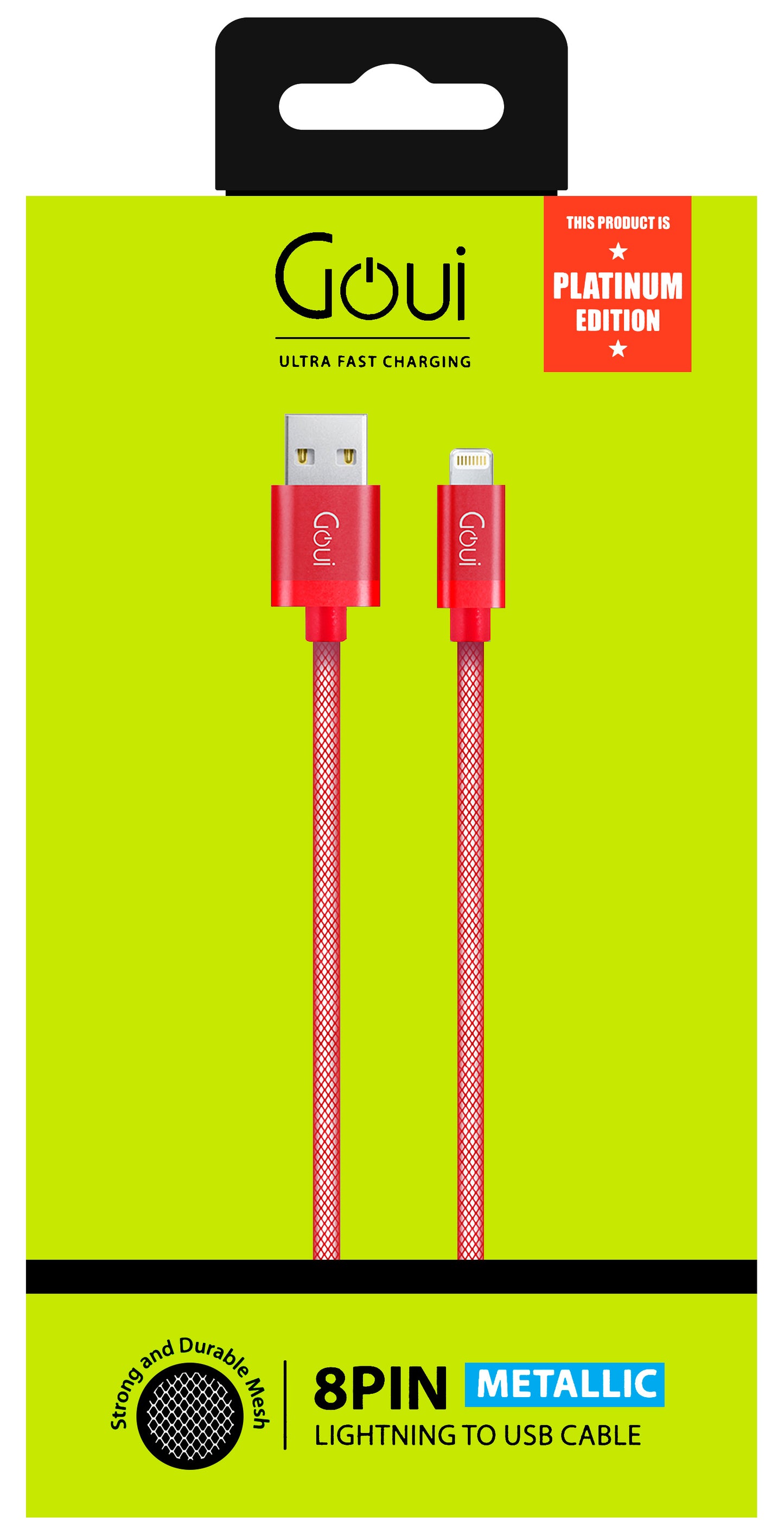 Cabo de carregamento e dados USB-A - Lightning Goui metálico, 18W, 1m, vermelho G-LC8PIN-02R