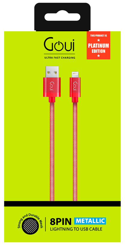 Cabo de carregamento e dados USB-A - Lightning Goui metálico, 18W, 1m, vermelho G-LC8PIN-02R