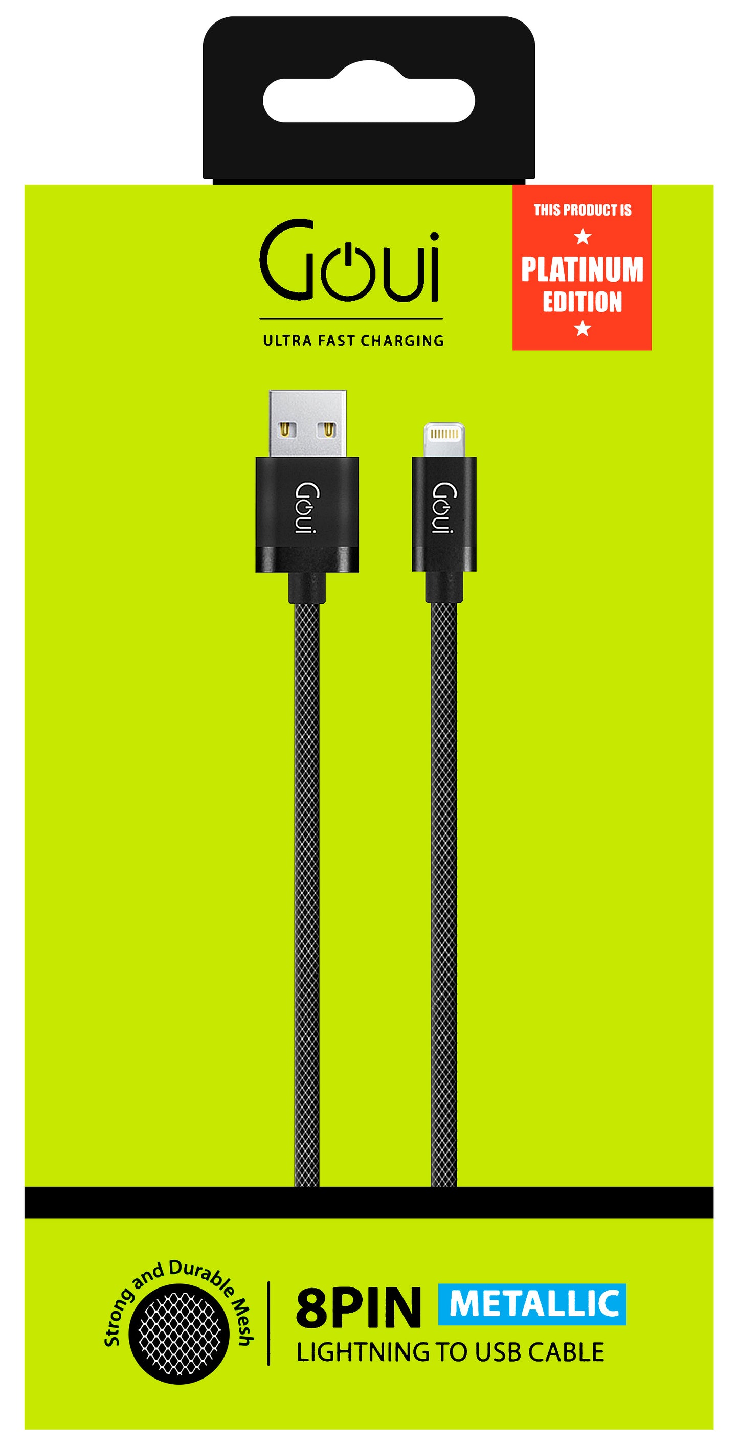 Cabo de carregamento e dados USB-A - Lightning Goui metálico, 18W, 1m, preto G-LC8PIN-02BK G-LC8PIN-02BK